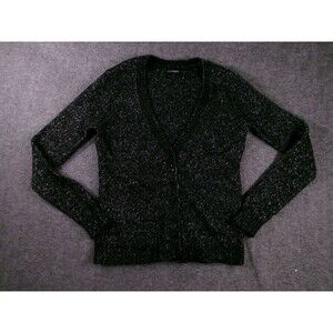 Express Cardigan Womens L Black Metallic Sparkle V-Neck Button Long Sleeve